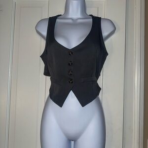 Women's Black Button-Up Vest Top